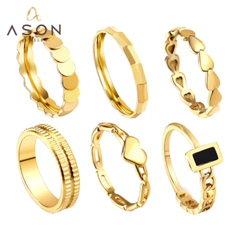 ASONSTEEL גודל 6-9 גיאומטרית עגולה לב המעגל טבעות זהב צבע טבעת נירוסטה לגברים נשים פשוט תכשיטים במגמת 2023